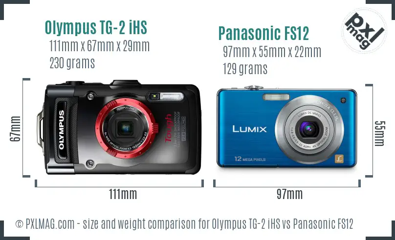Olympus TG-2 iHS vs Panasonic FS12 size comparison