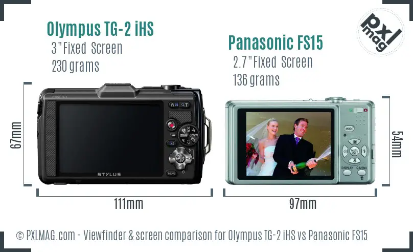 Olympus TG-2 iHS vs Panasonic FS15 Screen and Viewfinder comparison