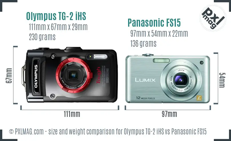 Olympus TG-2 iHS vs Panasonic FS15 size comparison