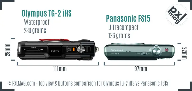Olympus TG-2 iHS vs Panasonic FS15 top view buttons comparison