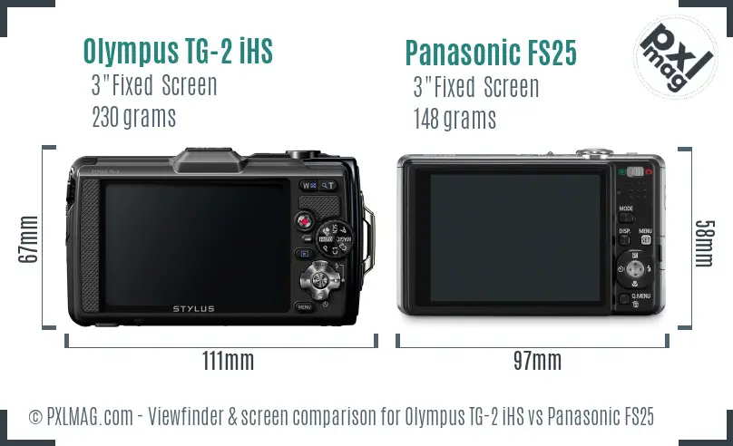 Olympus TG-2 iHS vs Panasonic FS25 Screen and Viewfinder comparison
