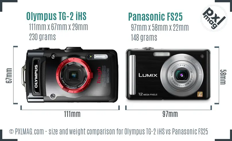 Olympus TG-2 iHS vs Panasonic FS25 size comparison