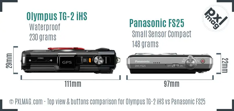 Olympus TG-2 iHS vs Panasonic FS25 top view buttons comparison