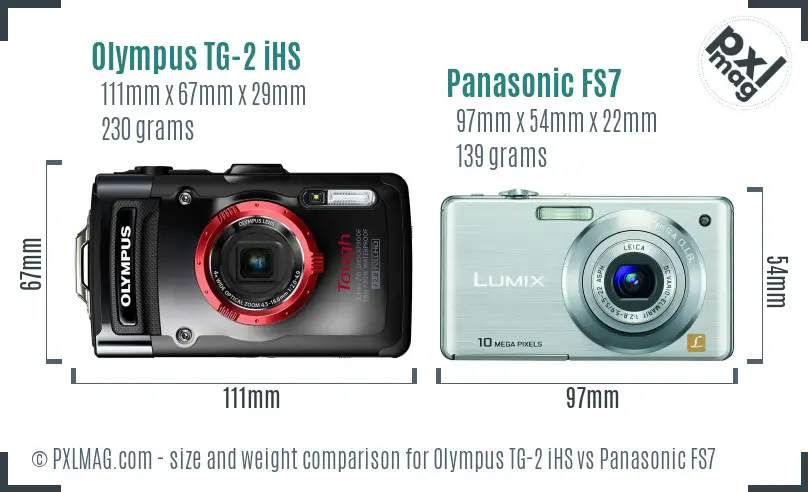 Olympus TG-2 iHS vs Panasonic FS7 size comparison