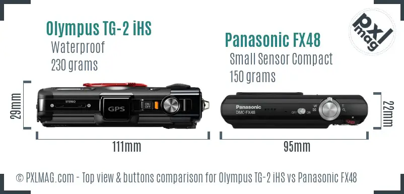 Olympus TG-2 iHS vs Panasonic FX48 top view buttons comparison Olympus TG-2 iHS vs Panasonic FX48 top view buttons comparison