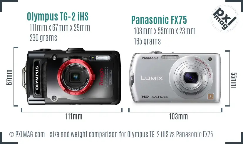 Olympus TG-2 iHS vs Panasonic FX75 size comparison Olympus TG-2 iHS vs Panasonic FX75 size comparison