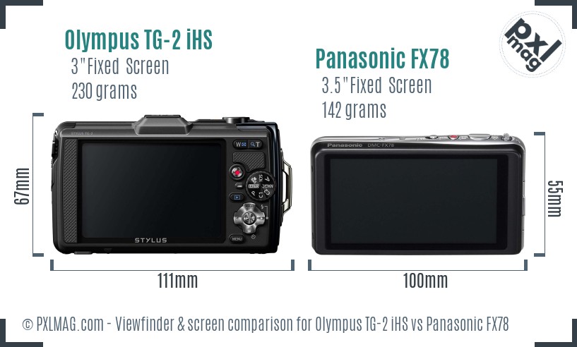 Olympus TG-2 iHS vs Panasonic FX78 Screen and Viewfinder comparison