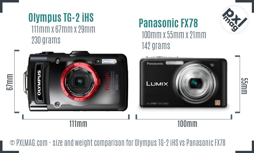 Olympus TG-2 iHS vs Panasonic FX78 size comparison
