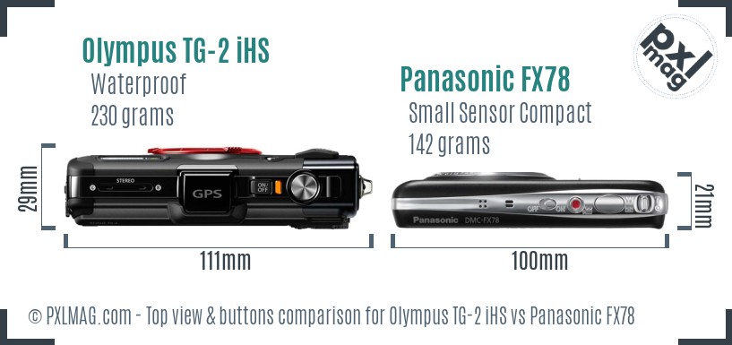 Olympus TG-2 iHS vs Panasonic FX78 top view buttons comparison