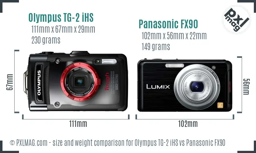 Olympus TG-2 iHS vs Panasonic FX90 size comparison