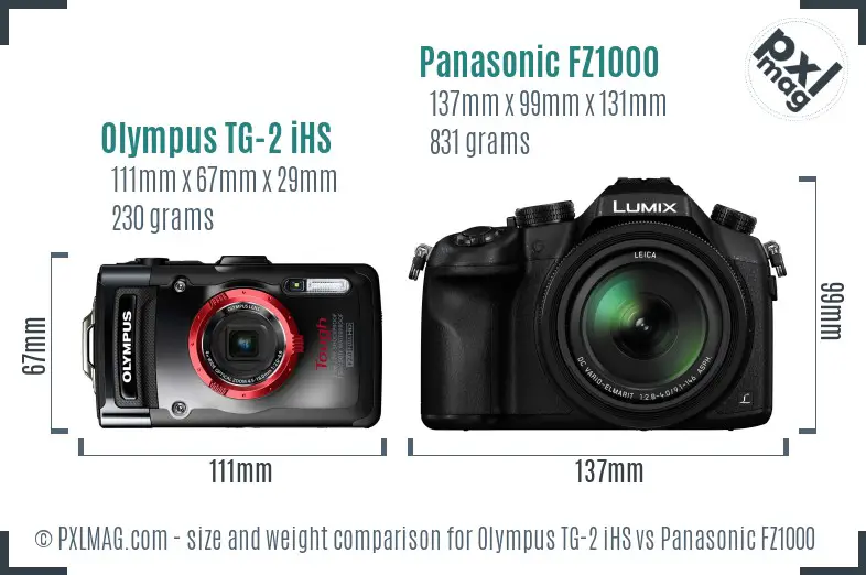 Olympus TG-2 iHS vs Panasonic FZ1000 size comparison Olympus TG-2 iHS vs Panasonic FZ1000 size comparison