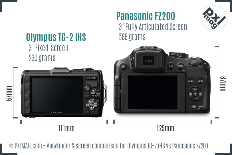Olympus TG-2 iHS vs Panasonic FZ200 Screen and Viewfinder comparison