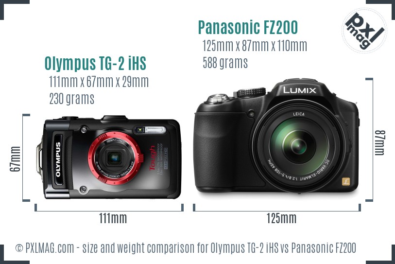 Olympus TG-2 iHS vs Panasonic FZ200 size comparison Olympus TG-2 iHS vs Panasonic FZ200 size comparison