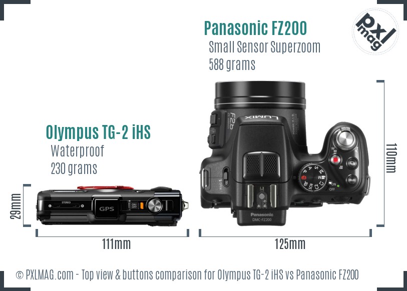 Olympus TG-2 iHS vs Panasonic FZ200 top view buttons comparison