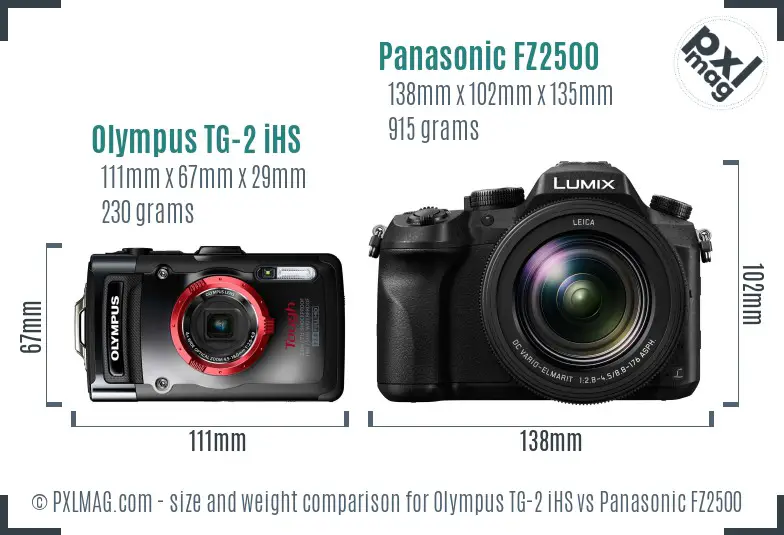 Olympus TG-2 iHS vs Panasonic FZ2500 size comparison