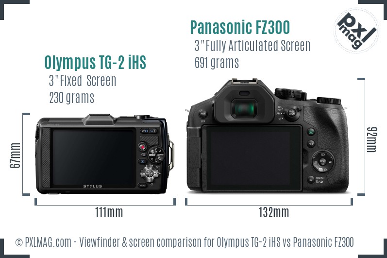 Olympus TG-2 iHS vs Panasonic FZ300 Screen and Viewfinder comparison