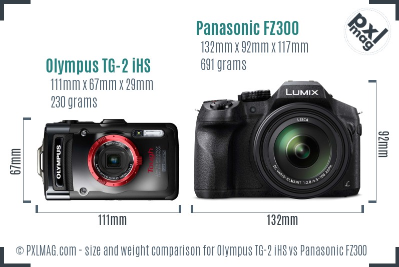 Olympus TG-2 iHS vs Panasonic FZ300 size comparison
