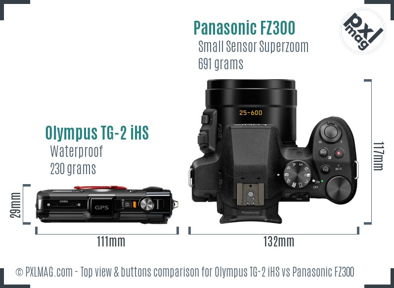 Olympus TG-2 iHS vs Panasonic FZ300 top view buttons comparison