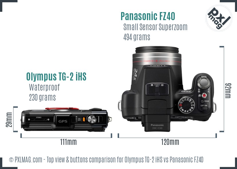 Olympus TG-2 iHS vs Panasonic FZ40 top view buttons comparison