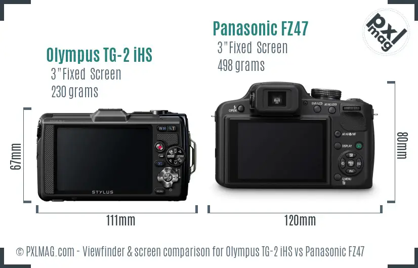 Olympus TG-2 iHS vs Panasonic FZ47 Screen and Viewfinder comparison