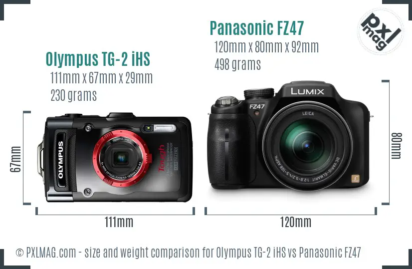 Olympus TG-2 iHS vs Panasonic FZ47 size comparison