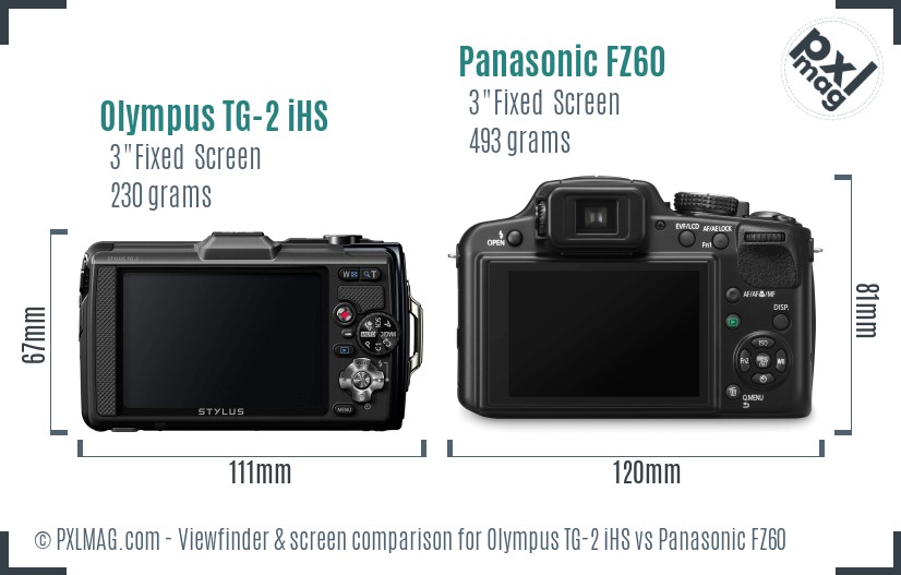 Olympus TG-2 iHS vs Panasonic FZ60 Screen and Viewfinder comparison