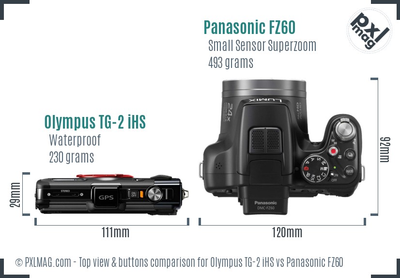 Olympus TG-2 iHS vs Panasonic FZ60 top view buttons comparison