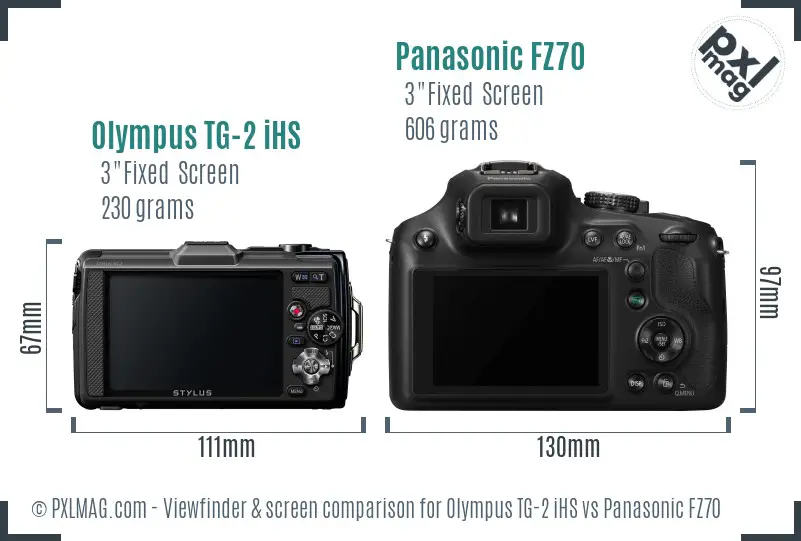 Olympus TG-2 iHS vs Panasonic FZ70 Screen and Viewfinder comparison