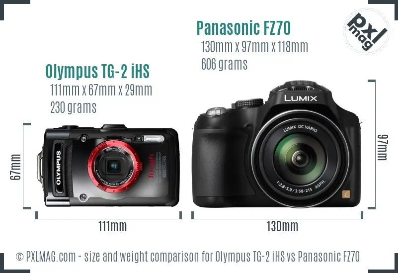 Olympus TG-2 iHS vs Panasonic FZ70 size comparison
