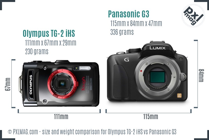 Olympus TG-2 iHS vs Panasonic G3 size comparison