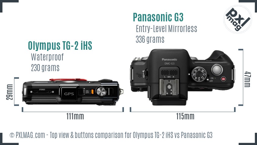 Olympus TG-2 iHS vs Panasonic G3 top view buttons comparison