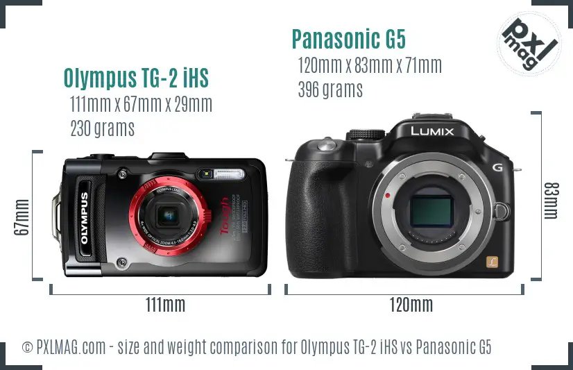 Olympus TG-2 iHS vs Panasonic G5 size comparison