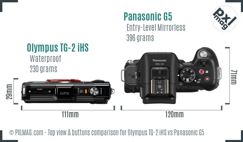 Olympus TG-2 iHS vs Panasonic G5 top view buttons comparison