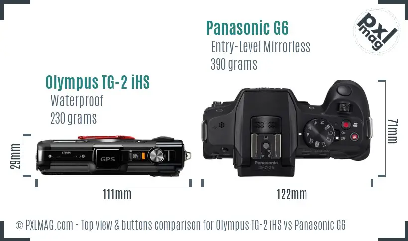 Olympus TG-2 iHS vs Panasonic G6 top view buttons comparison Olympus TG-2 iHS vs Panasonic G6 top view buttons comparison