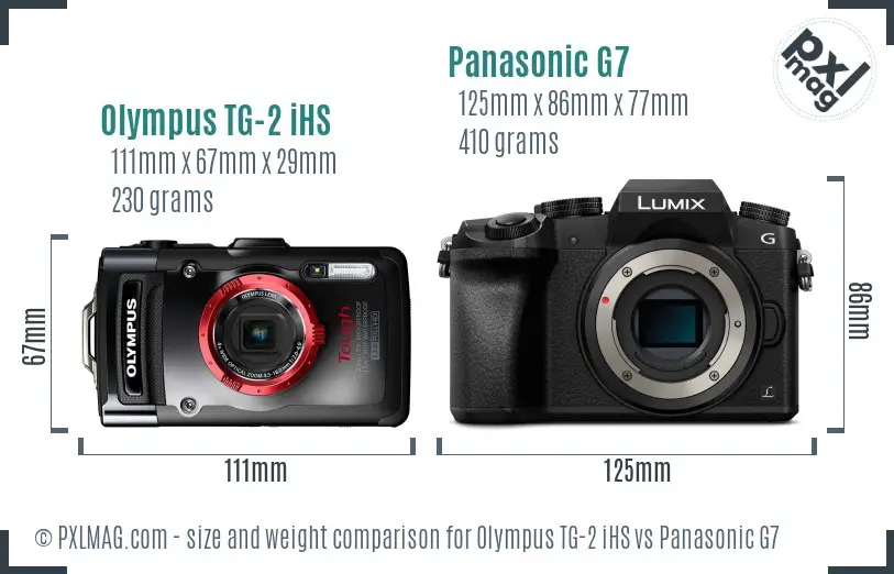 Olympus TG-2 iHS vs Panasonic G7 size comparison