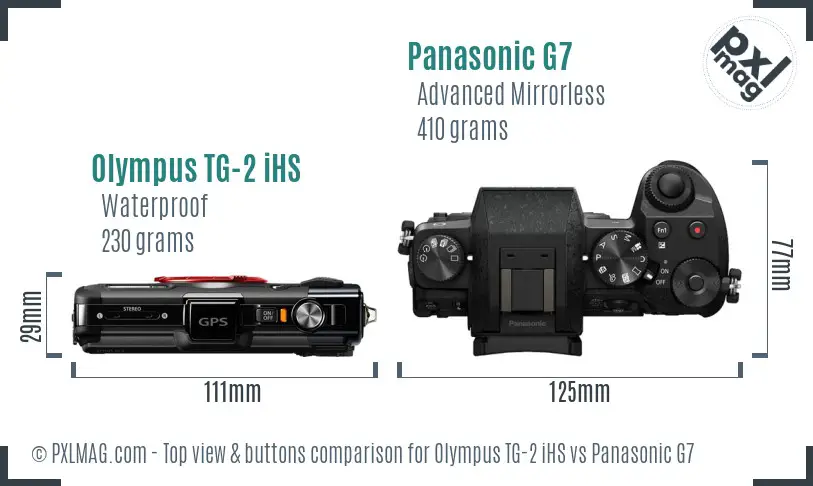 Olympus TG-2 iHS vs Panasonic G7 top view buttons comparison