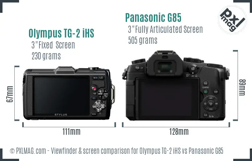 Olympus TG-2 iHS vs Panasonic G85 Screen and Viewfinder comparison