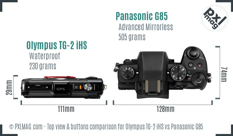 Olympus TG-2 iHS vs Panasonic G85 top view buttons comparison