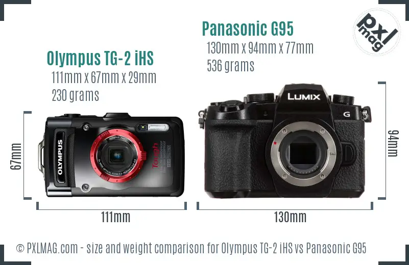 Olympus TG-2 iHS vs Panasonic G95 size comparison
