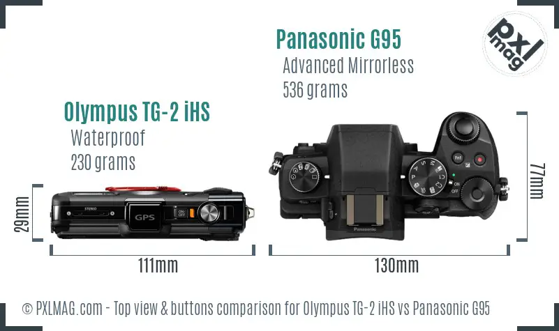 Olympus TG-2 iHS vs Panasonic G95 top view buttons comparison