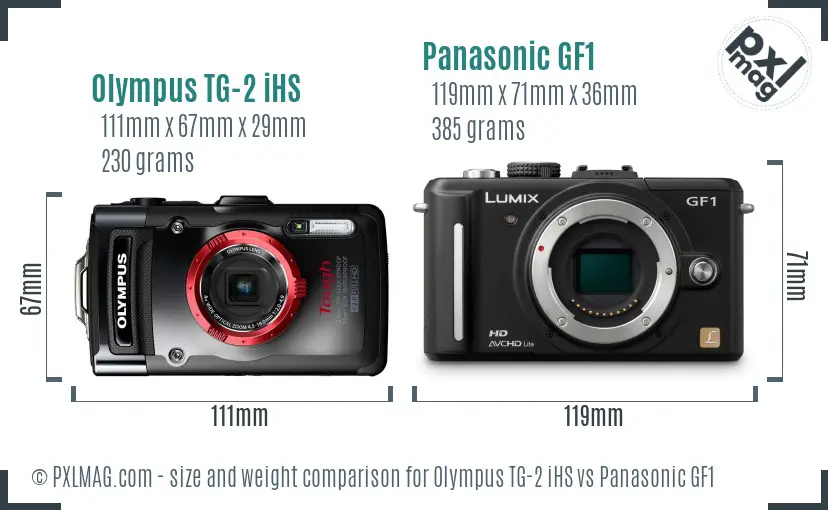 Olympus TG-2 iHS vs Panasonic GF1 size comparison