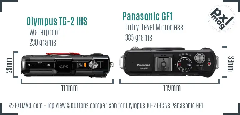 Olympus TG-2 iHS vs Panasonic GF1 top view buttons comparison