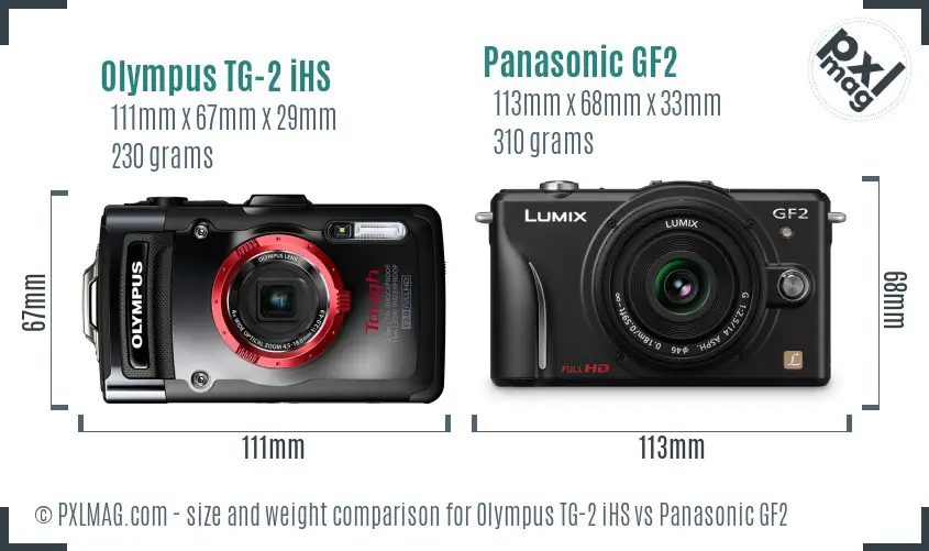 Olympus TG-2 iHS vs Panasonic GF2 size comparison