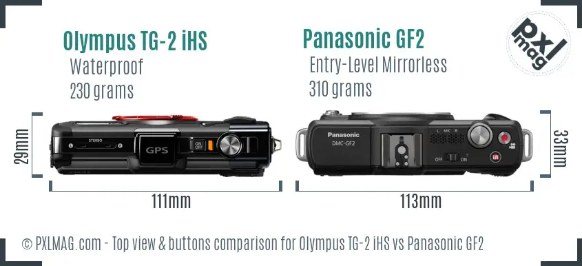 Olympus TG-2 iHS vs Panasonic GF2 top view buttons comparison