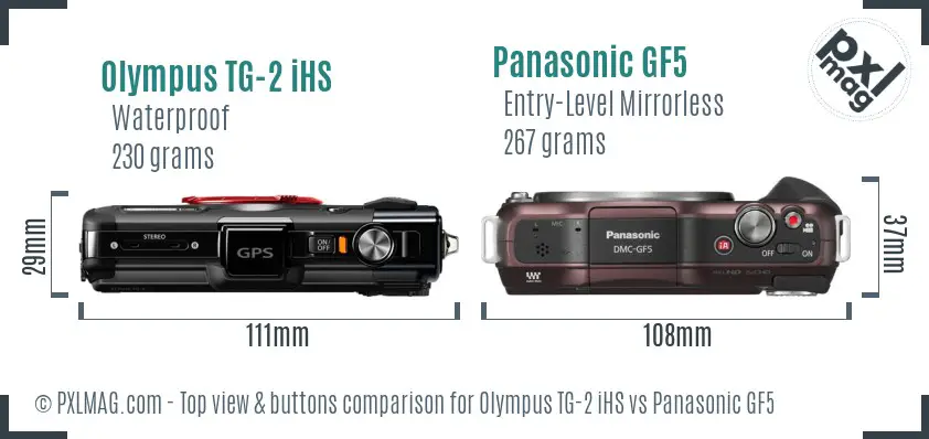 Olympus TG-2 iHS vs Panasonic GF5 top view buttons comparison