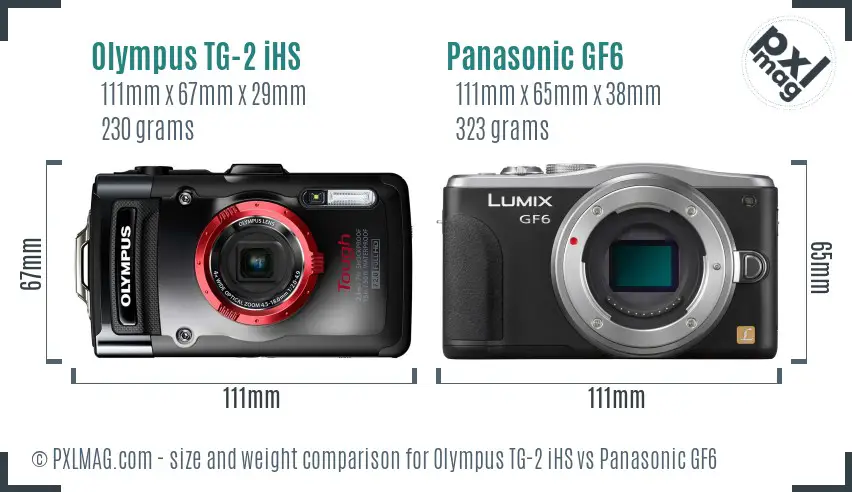 Olympus TG-2 iHS vs Panasonic GF6 size comparison Olympus TG-2 iHS vs Panasonic GF6 size comparison