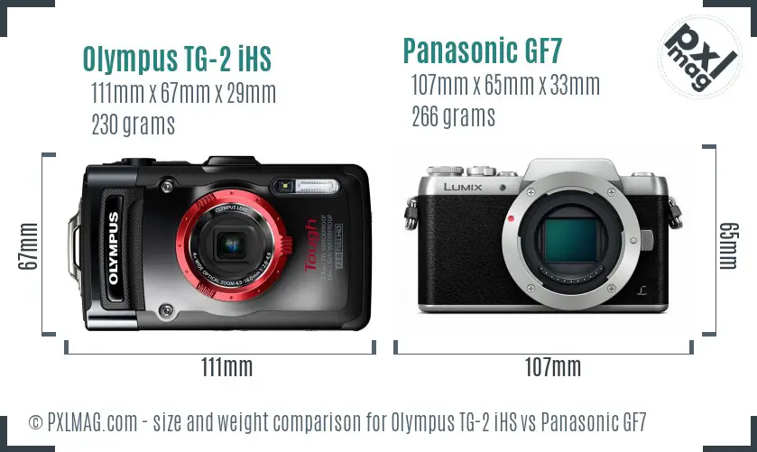 Olympus TG-2 iHS vs Panasonic GF7 size comparison