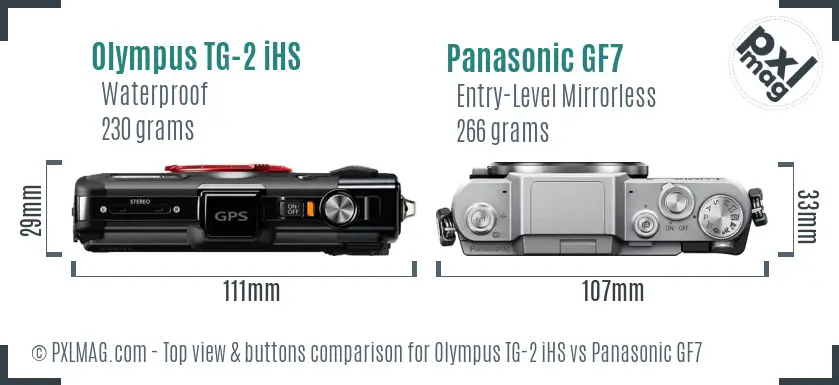 Olympus TG-2 iHS vs Panasonic GF7 top view buttons comparison