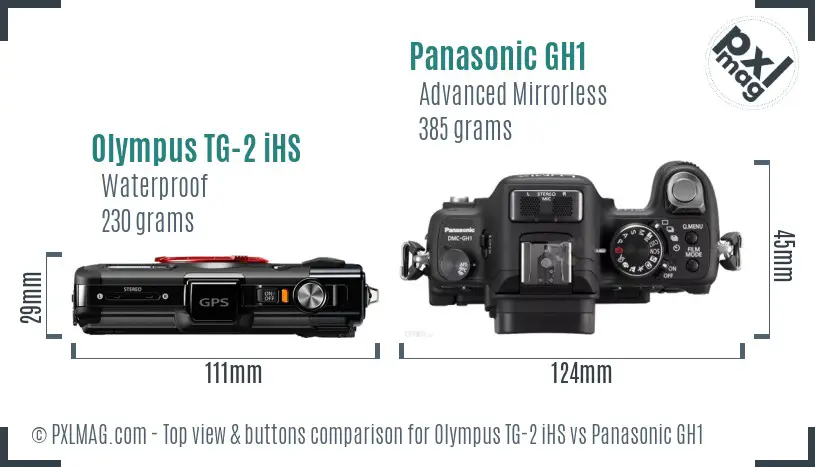 Olympus TG-2 iHS vs Panasonic GH1 top view buttons comparison Olympus TG-2 iHS vs Panasonic GH1 top view buttons comparison