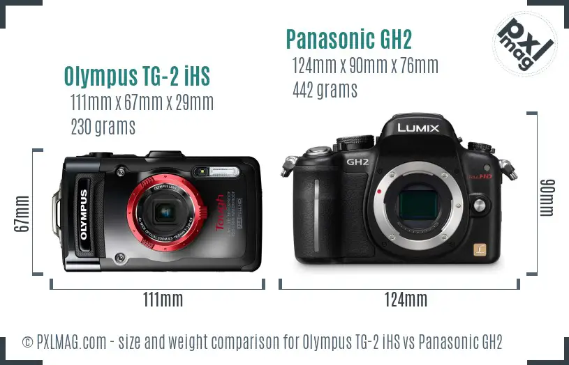 Olympus TG-2 iHS vs Panasonic GH2 size comparison